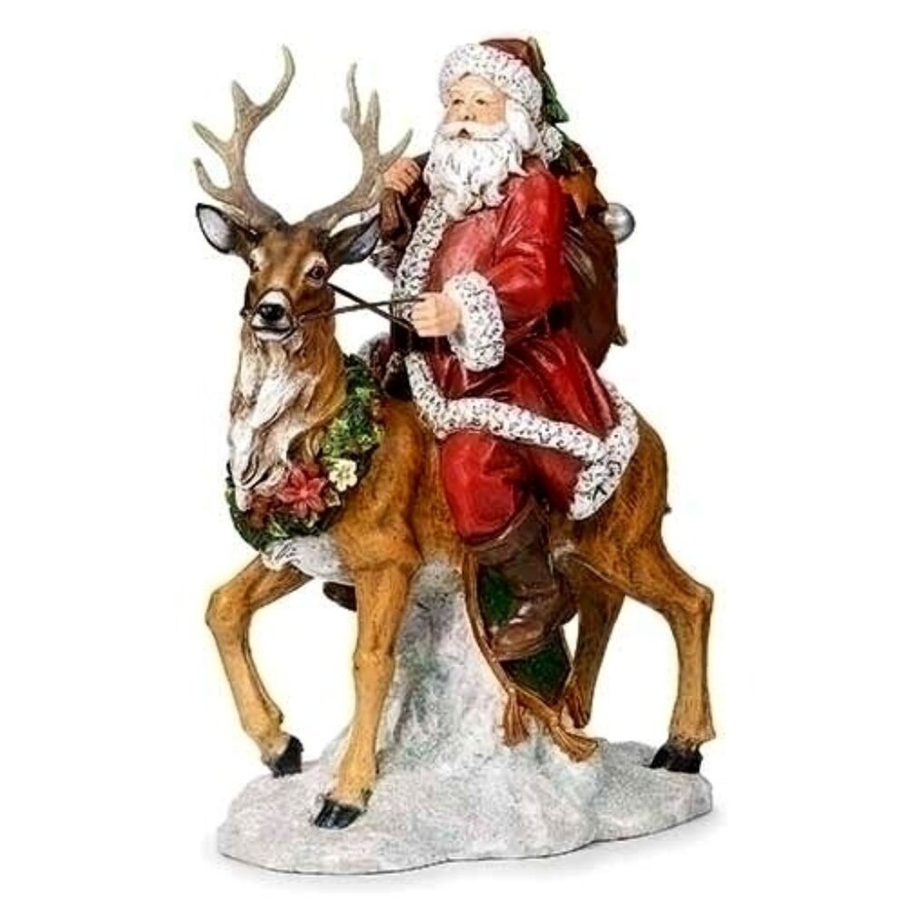 NIB Roman, Inc. Joseph Studio Red Santa Riding Deer Resin Limited Edition Statue